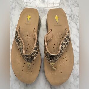 Volatile Tan and Brown Crocodile Print Flip Flops